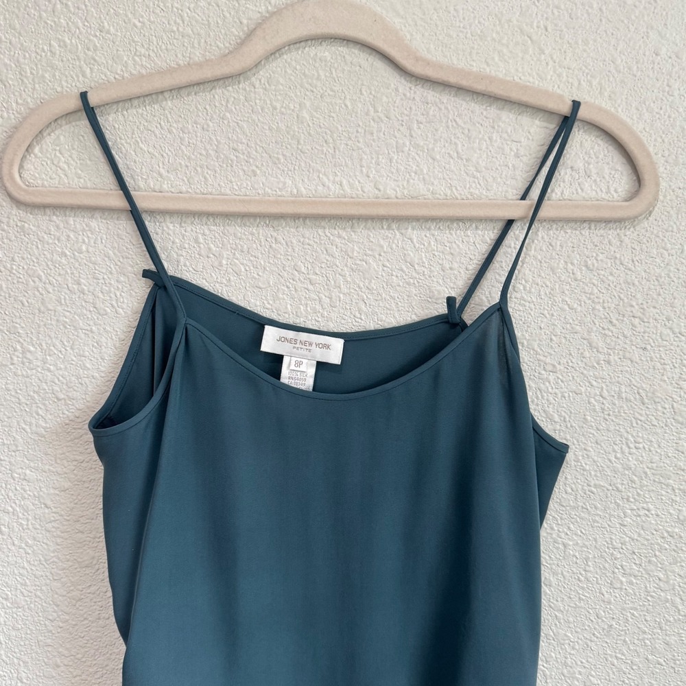 VTG Y2K Jones New York Petite Teal‎ Silk Camisole Tank Top 8P Dainty Fairycore - Picture 2 of 9